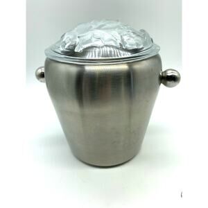 Unique Stainless-Steel Mid-Century Ice Bucket Cookie Jar Crystal Floral 3D Lid‎
